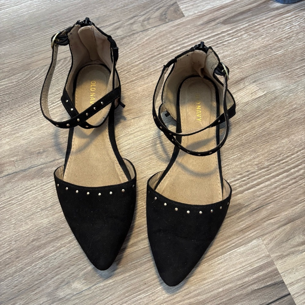 Old Navy Black Studded Ankle Strap Flats